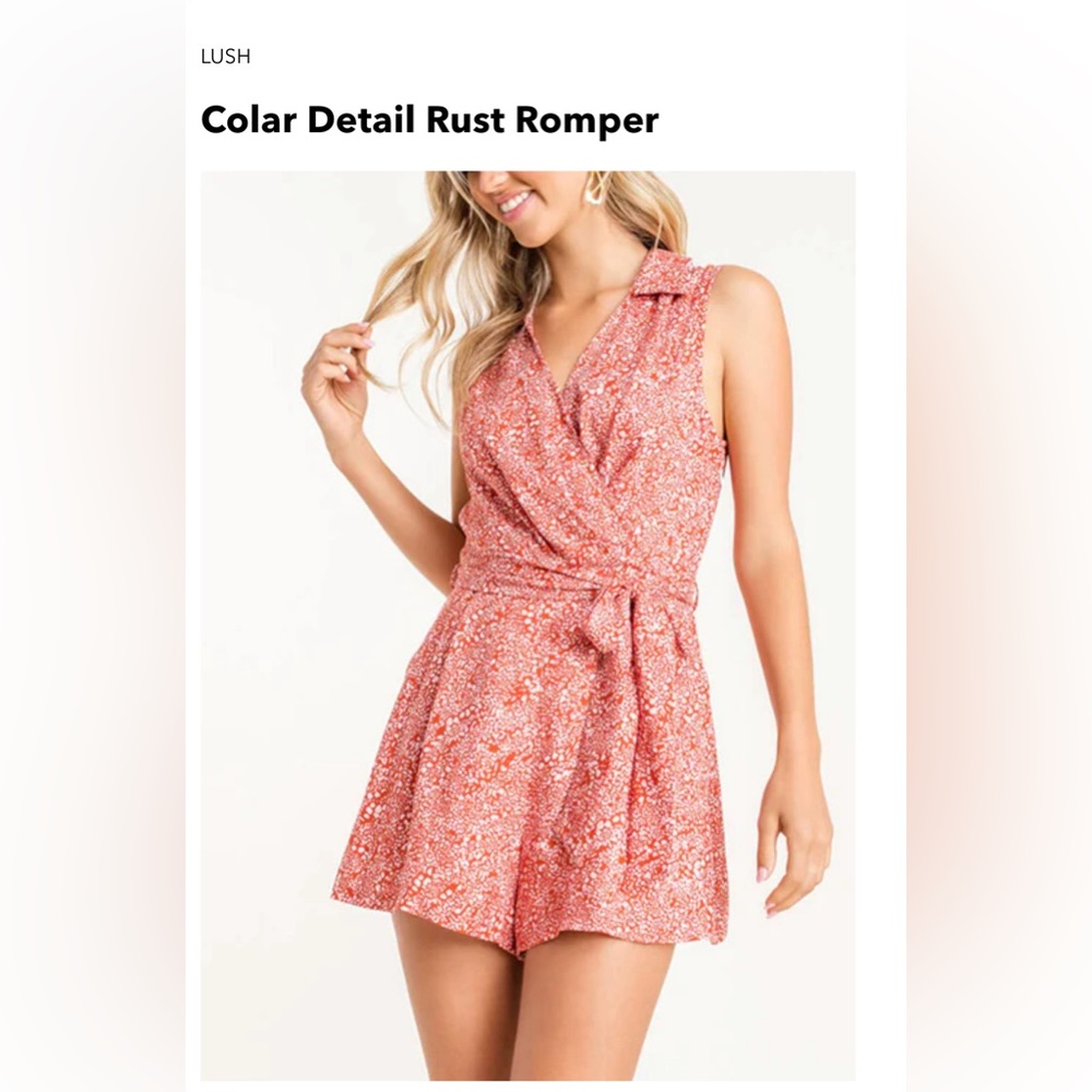 Women’s LUSH collar detail rust red colored sleeveless romper size Medium NWOT